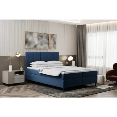 Kaiser Möbel Boxspringbett POEL in Blau, Liegefläche 120x200 cm – mit Bettkasten, Bonellfederkern